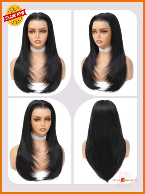 Straight Layered Glueless Wig Human Hair Pre Plucked Pre Cut 200 Density 6X6 HD main image 5